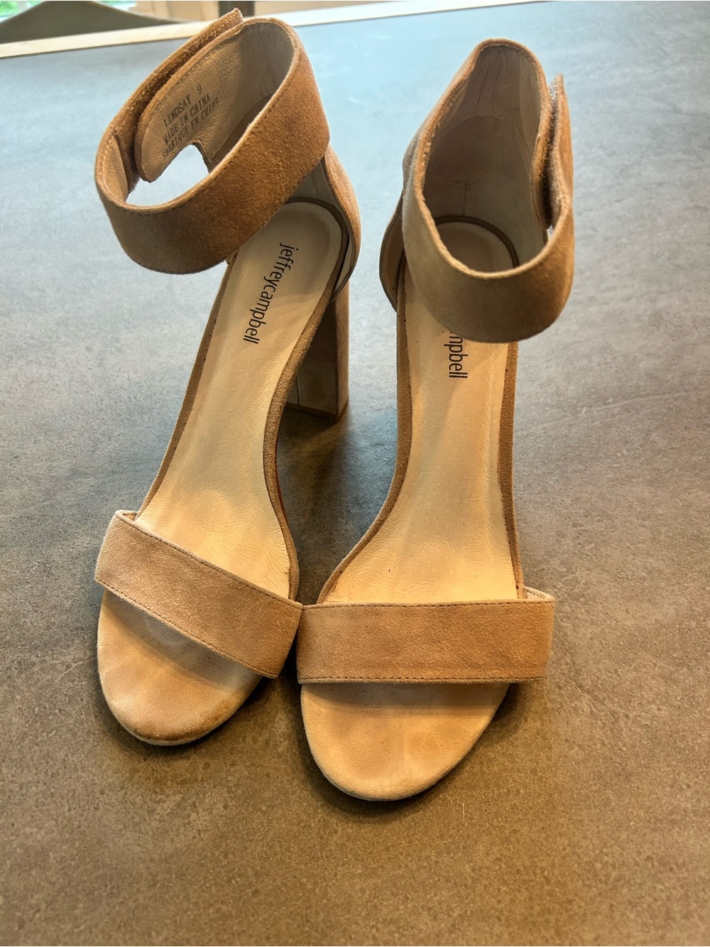 Jeffrey Campbell Taupe Suede Block Heel Ankle Strap Sandals - Picture 2 of 4